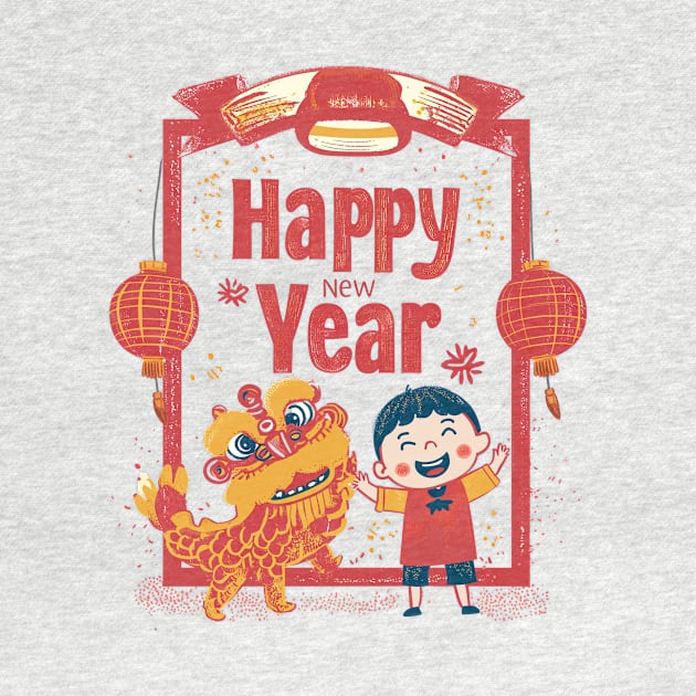 Happy New Year Celebration: Red Yellow Navy Chinese Doodle T by YUED